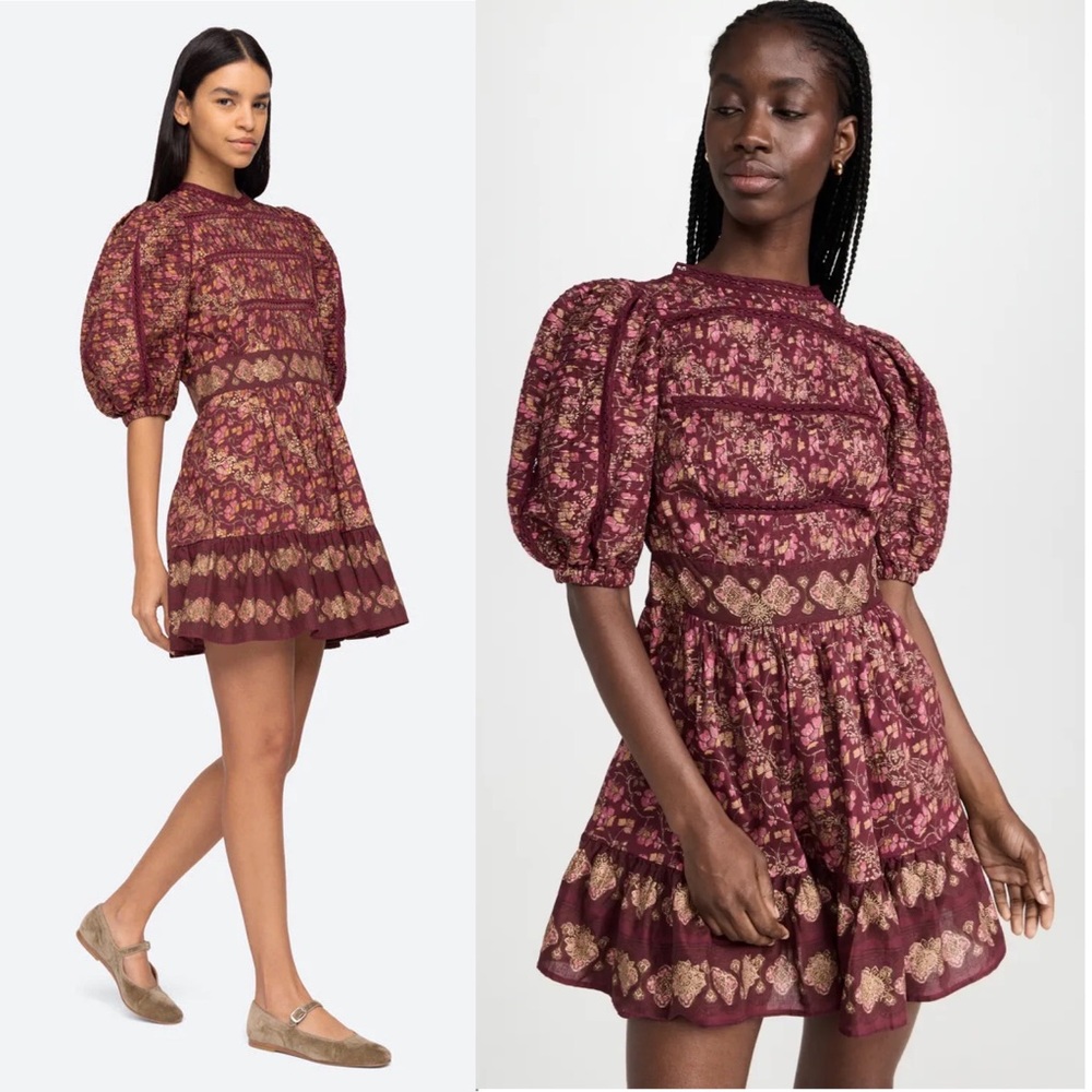 SEA Giulia Print Puff Sleeve Pintucked Dress